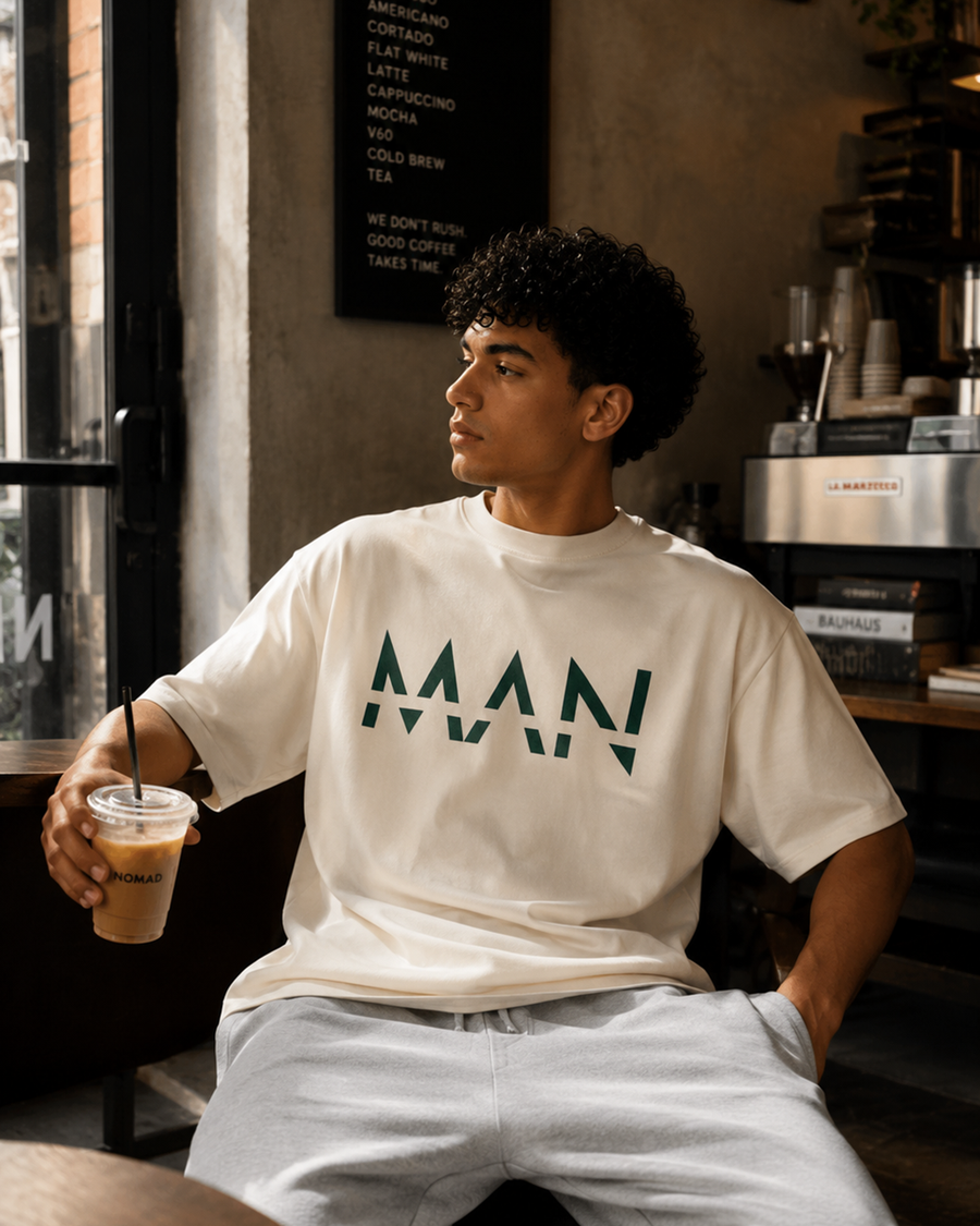 MAAN Off White Green Oversized T-Shirt | F2G