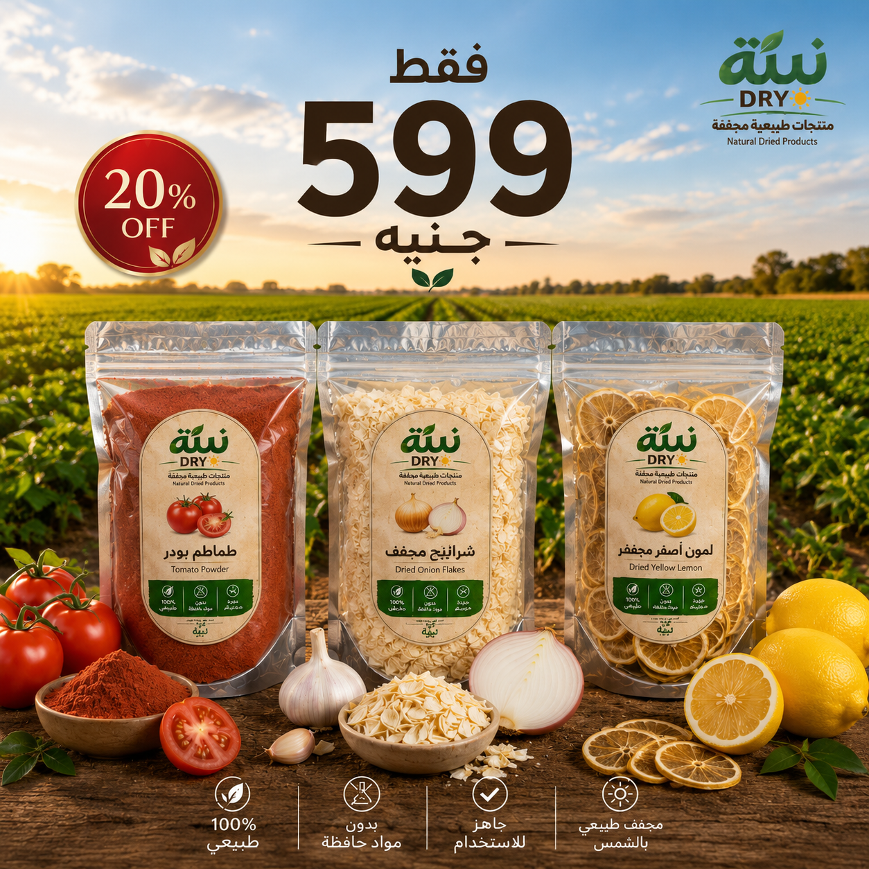 طماطم بودر + لمون مجفف + بصل شرايح 