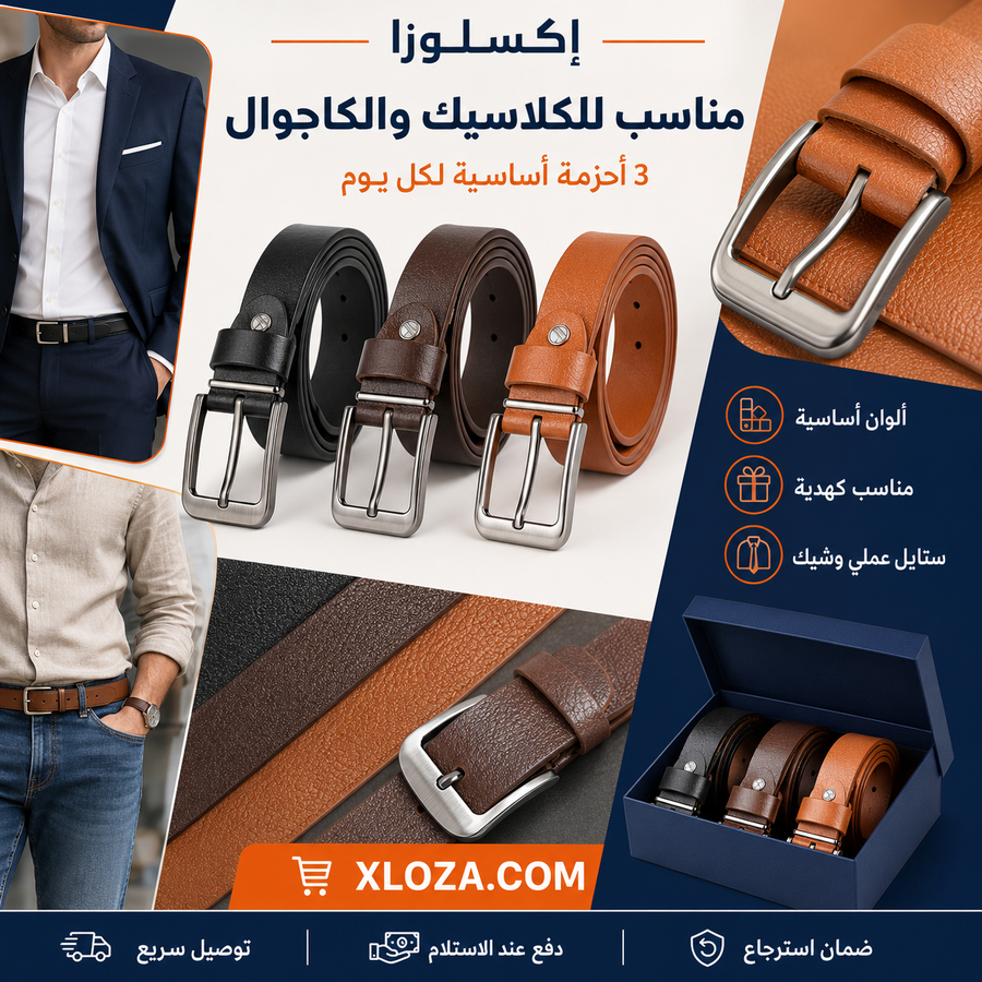 باندل 3 أحزمة رجالي جلد طبيعي | إكسلوزا