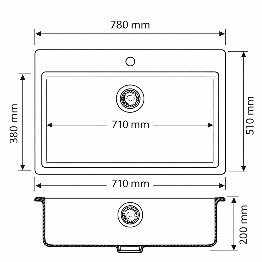  ​SAN PEDRO "AURORA" GRANITE COMPOSITE KITCHEN SINK 78X51 CM - MATTE BLACK