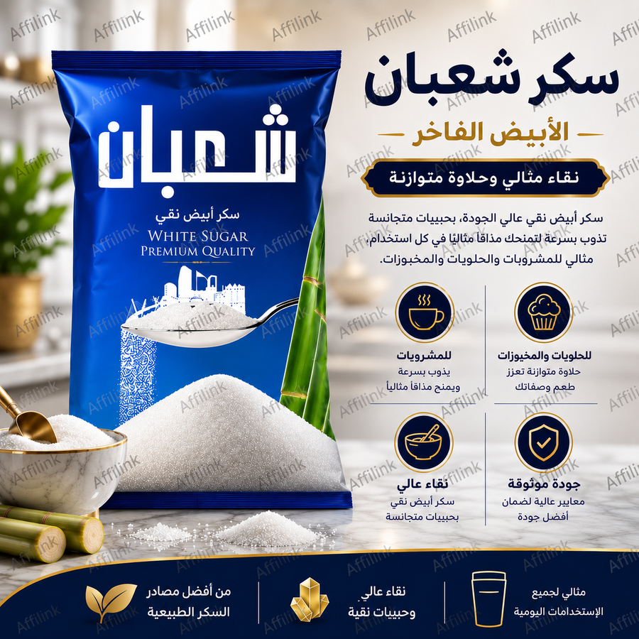سكر شعبان – جودة موثوقة ونقاء عالي لمذاق أفضل في كل كوب وكل وصفة