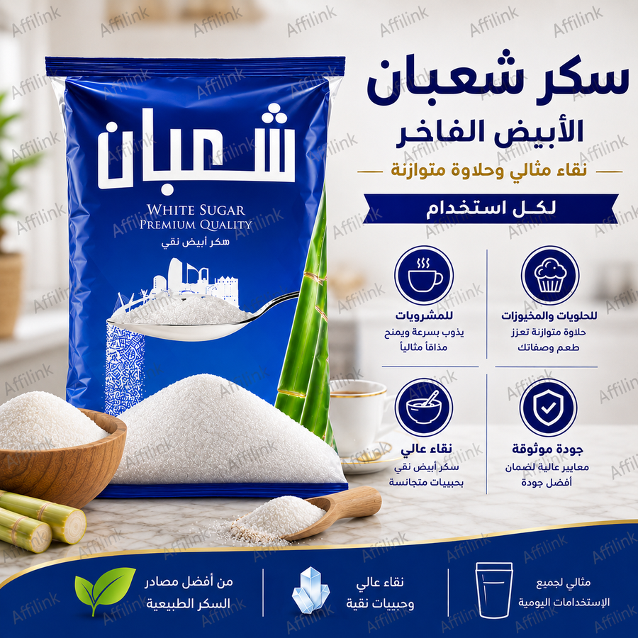 سكر شعبان – جودة موثوقة ونقاء عالي لمذاق أفضل في كل كوب وكل وصفة
