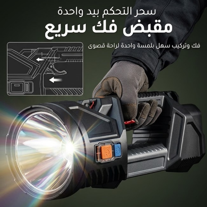 مصباح LED P70 الخارق إضاءة قوية فائقة المدى وشحن شمسي متعدد الوظائف ذكي لكل مغامراتك!