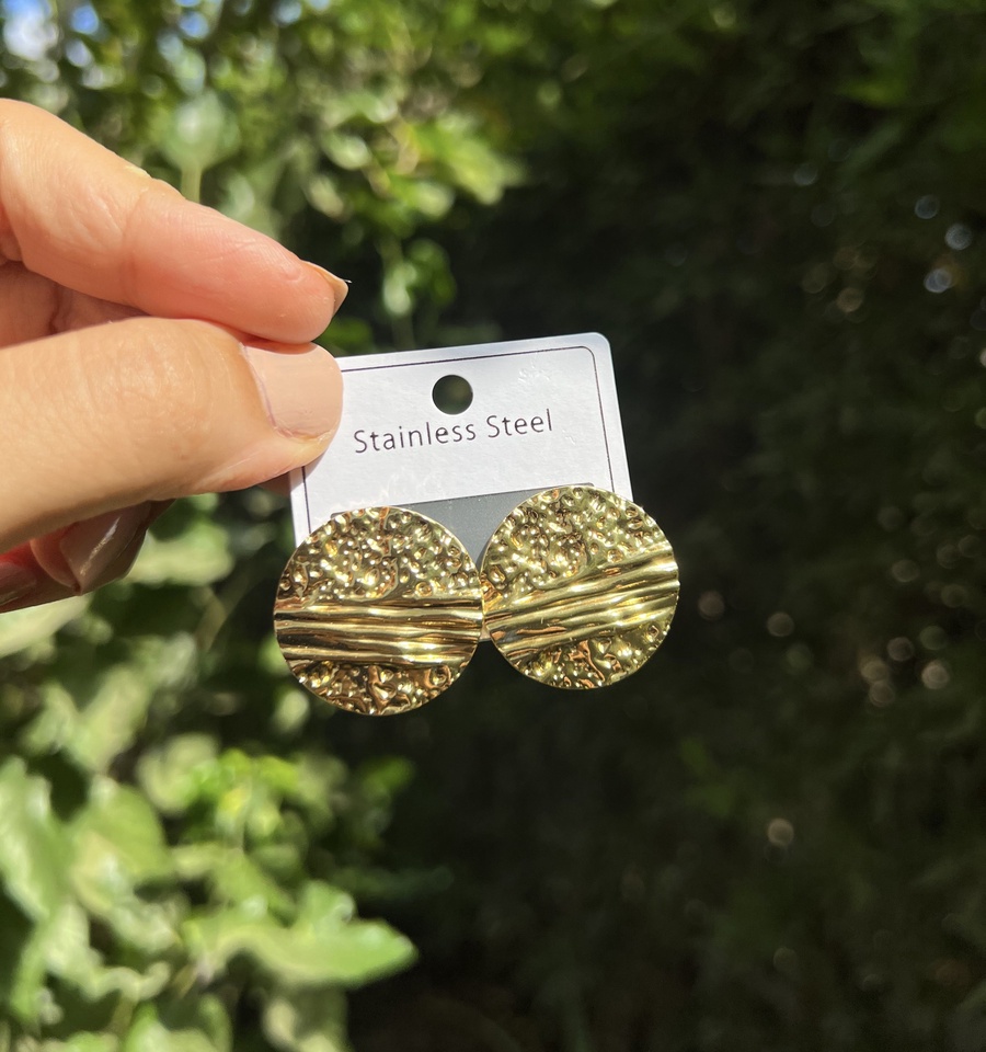 Golden Textured Disc Earrings