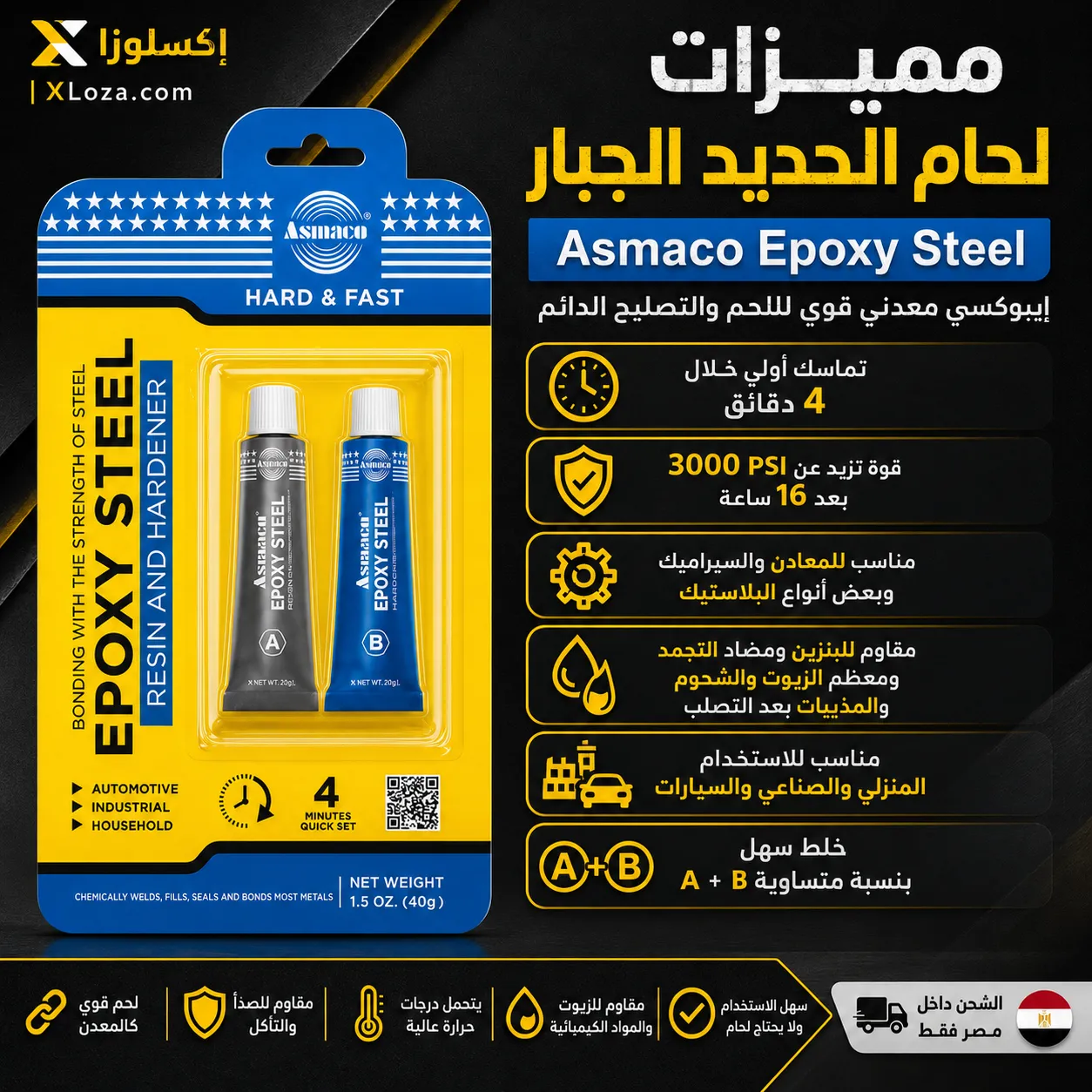 لحام الحديد الجبار لاصق إيبوكسي للمعادن A+B | إكسلوزا