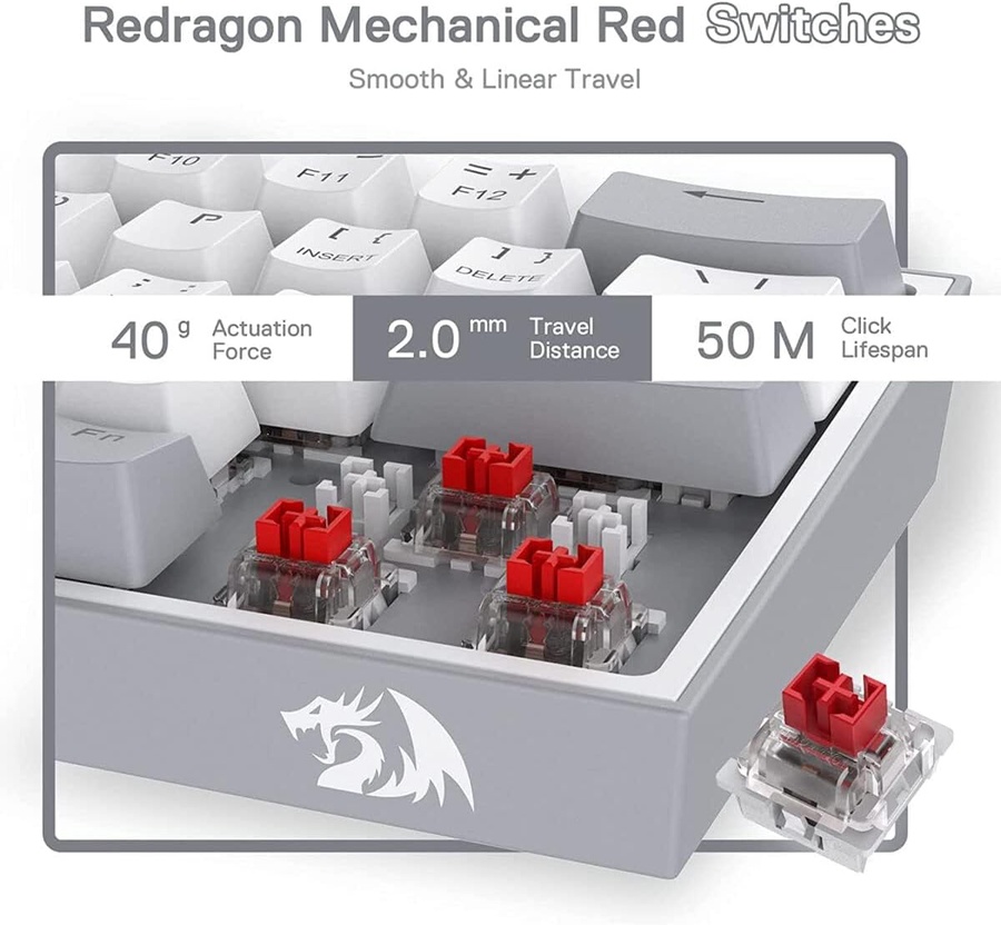 REDRAGON FIZZ K617 60% Wired Mechanical Keyboard, Red Switches