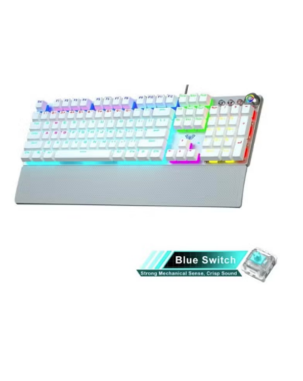 AULA 2058 LED RGB Backlit Mechanical Gaming Keyboard Blue switch with software -white