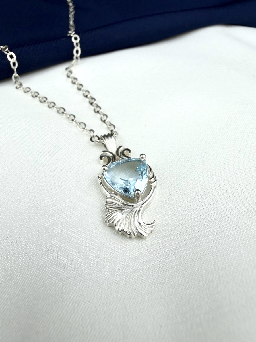 Topaz 925 Silver Pendant - IGI Certified - Trillion Mermaid Design