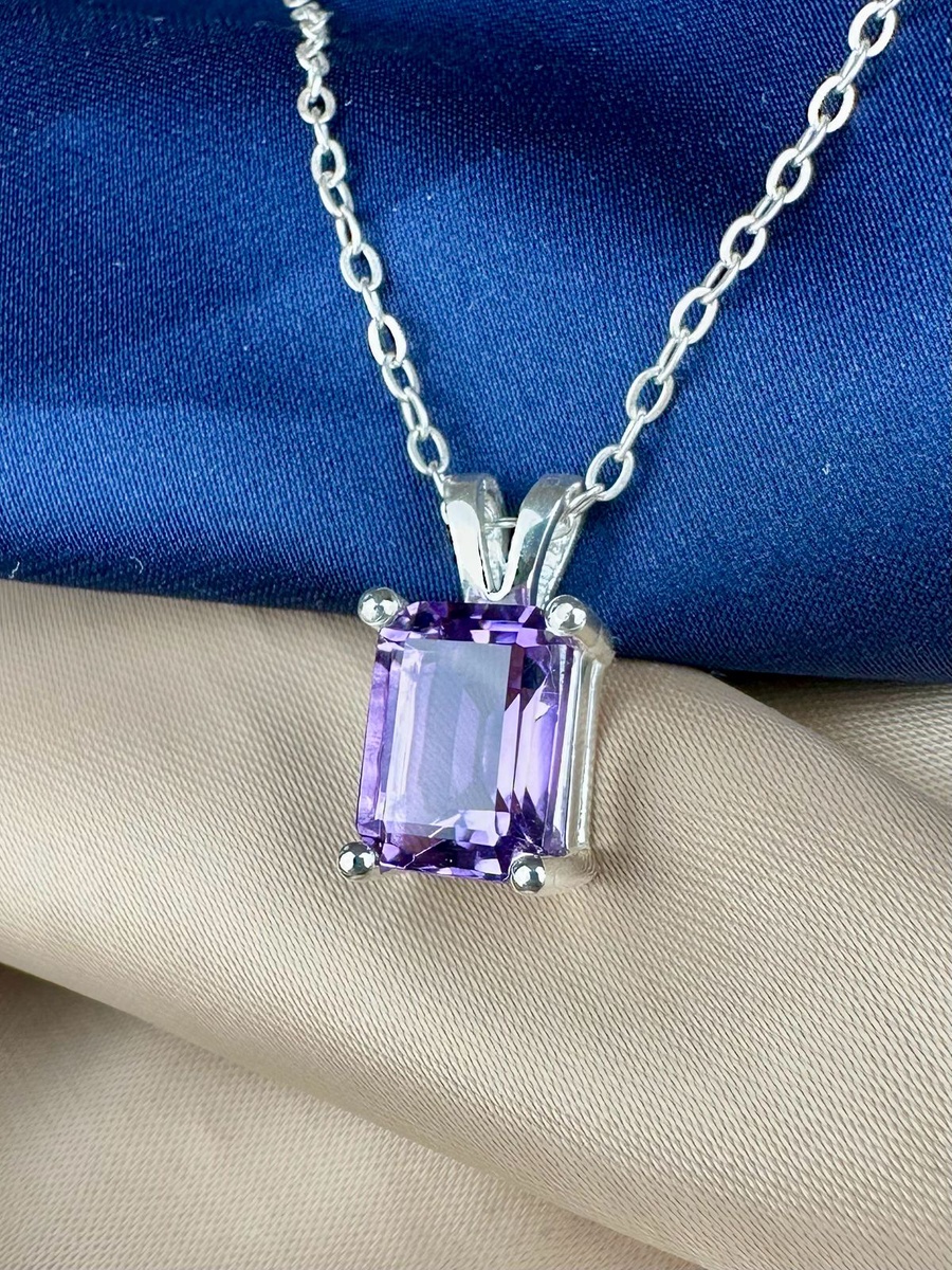 Amethyst 925 Silver Pendant- IGI Certified - Simple Split Hanger Design
