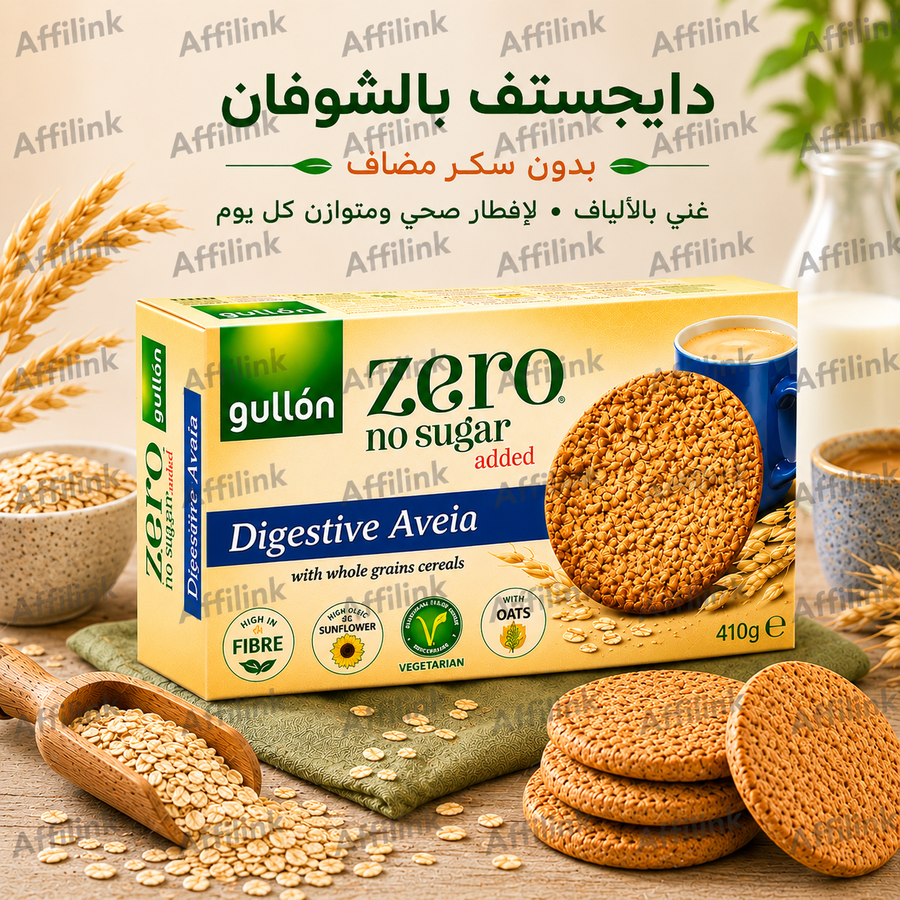 استمتع بالشبع والطاقة مع بسكويت جولون زيرو بالشوفان الغني بالألياف وبدون سكر مضاف.