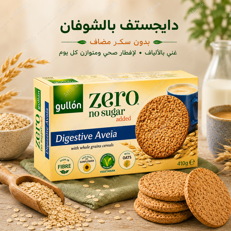 استمتع بالشبع والطاقة مع بسكويت جولون زيرو بالشوفان الغني بالألياف وبدون سكر مضاف.