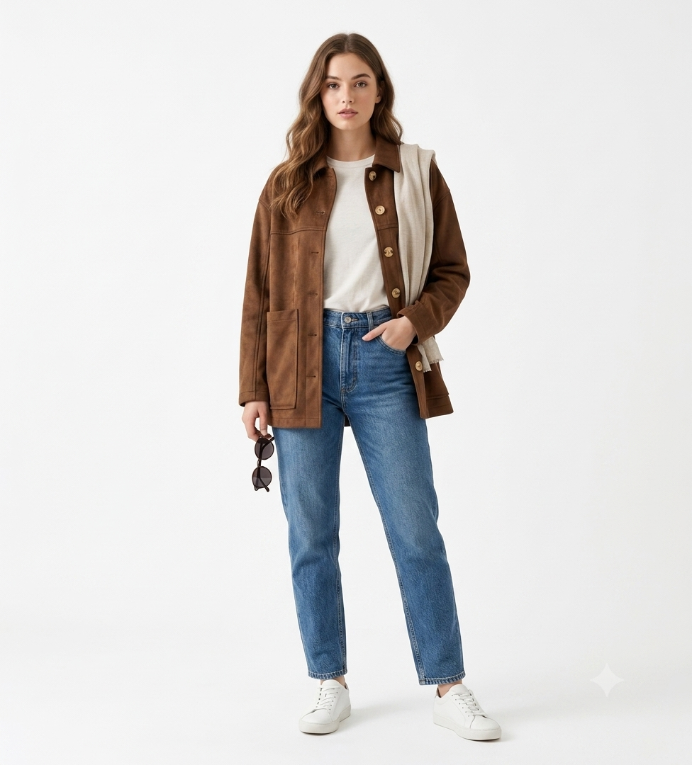  Dark brown Suede Jacket for women