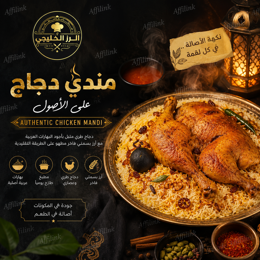 مندي الدجاج على الأصول – دجاج طري، أرز بسمتي فاخر، ونكهة خليجية لا تُقاوم