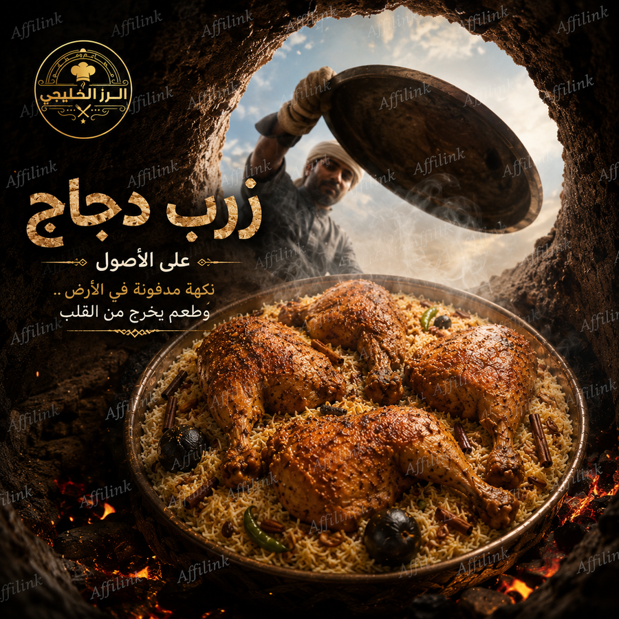 زرب الدجاج على الأصول – دجاج مطهو ببطء بنكهة مدخنة وأرز بسمتي فاخر