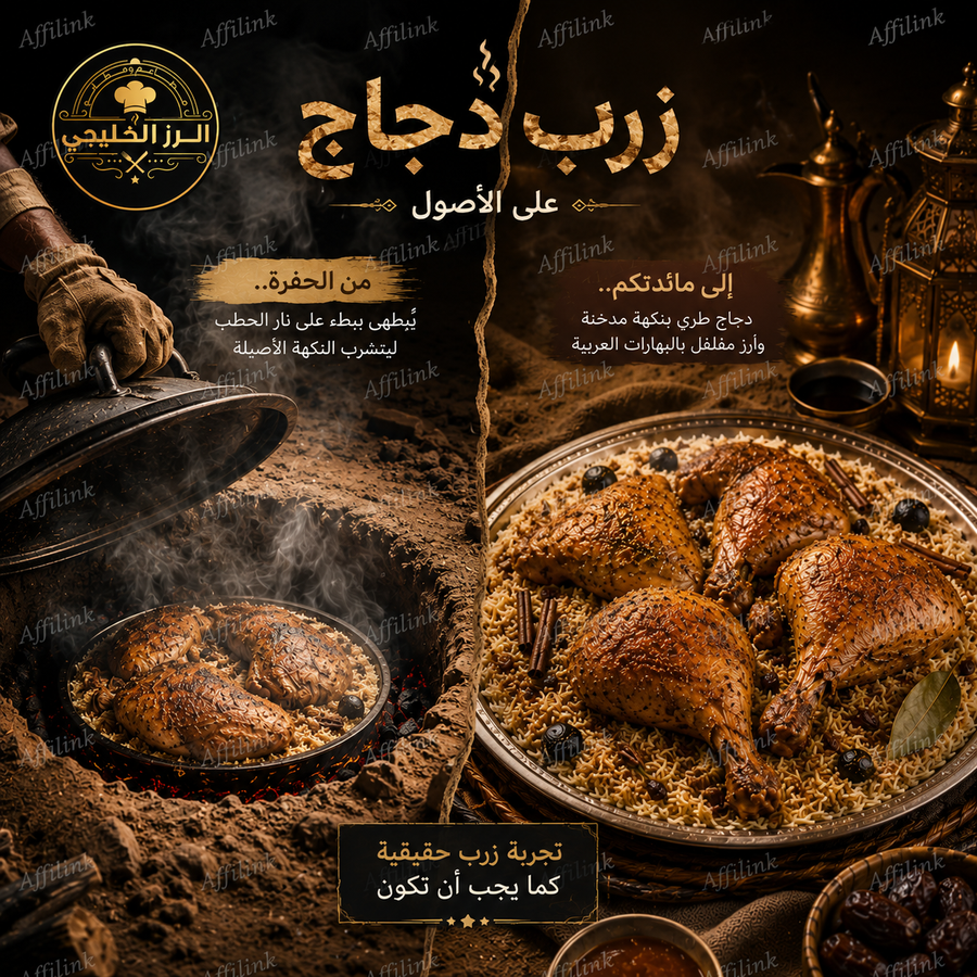 زرب الدجاج على الأصول – دجاج مطهو ببطء بنكهة مدخنة وأرز بسمتي فاخر