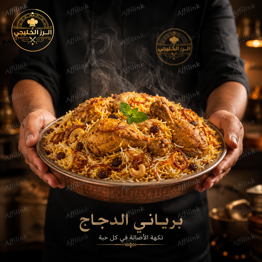 برياني الدجاج الملكي – دجاج طري، أرز بسمتي فاخر، وبهارات هندية أصيلة في كل لقمة
