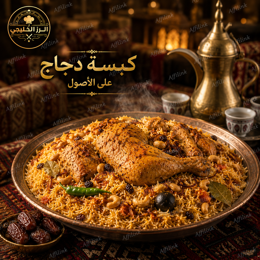 كبسة الدجاج على الأصول – دجاج طري وأرز فاخر بالبهارات العربية الأصيلة