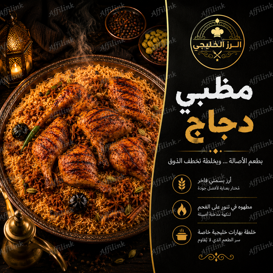 مظبي الدجاج الخليجي – نكهة الشواء الأصيل مع أرز بسمتي فاخر