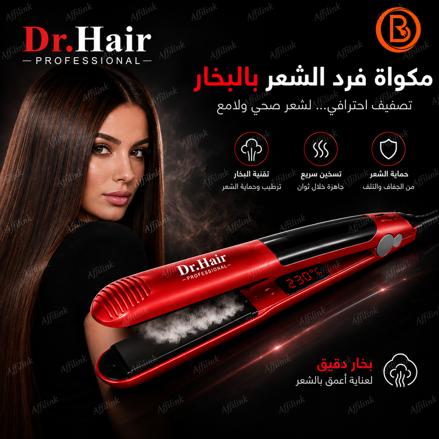 مكواة فرد الشعر بالبخار Dr.Hair Professional – تصفيف احترافي مع تقنية البخار لحماية الشعر ولمعان يدوم