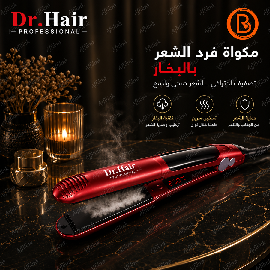مكواة فرد الشعر بالبخار Dr.Hair Professional – تصفيف احترافي مع تقنية البخار لحماية الشعر ولمعان يدوم