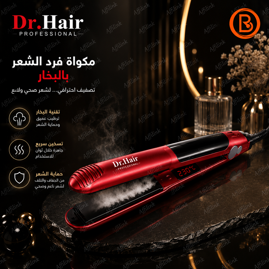 مكواة فرد الشعر بالبخار Dr.Hair Professional – تصفيف احترافي مع تقنية البخار لحماية الشعر ولمعان يدوم