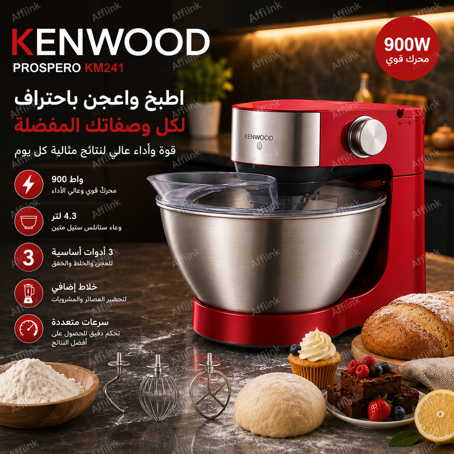 عجانة كينوود بروسبيرو KM241 – 900 واط مع وعاء ستانلس 4.3 لتر