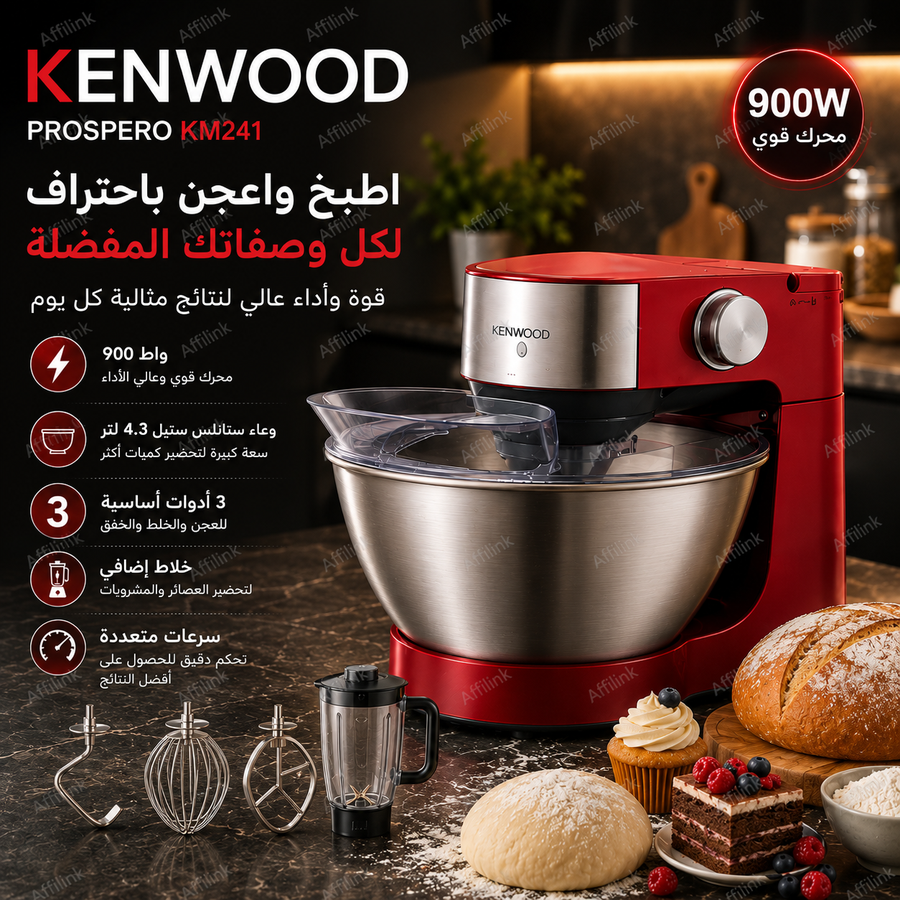 عجانة كينوود بروسبيرو KM241 – 900 واط مع وعاء ستانلس 4.3 لتر