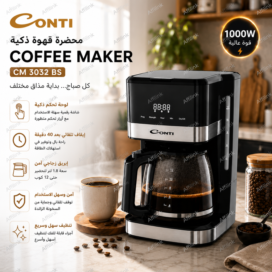 محضرة القهوة الذكية كونتي CM3032BS – سعة 1.8 لتر
