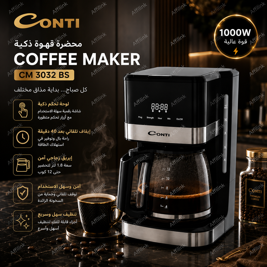 محضرة القهوة الذكية كونتي CM3032BS – سعة 1.8 لتر
