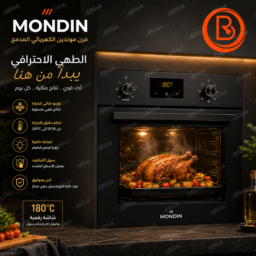 فرن موندين الكهربائي المدمج – أداء احترافي وتصميم عصري
