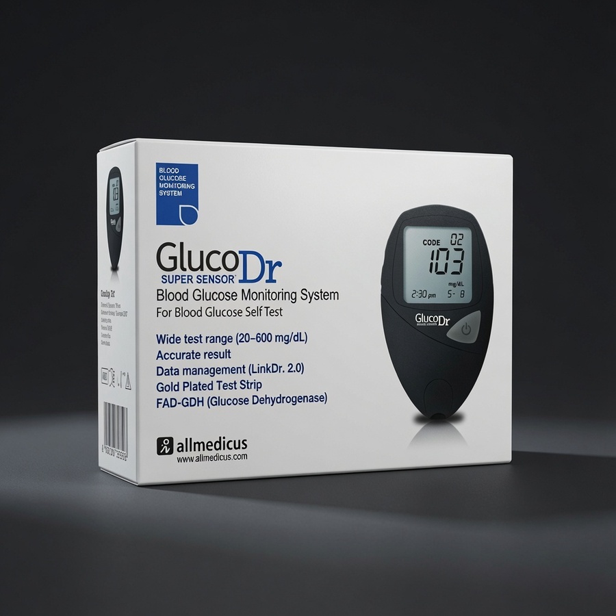 جهاز قياس السكر Gluco Dr Super Sensor الكوري + 25 شريط هدية