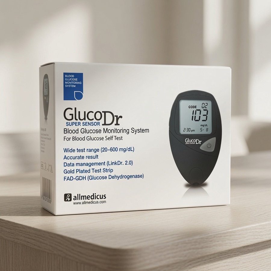 جهاز قياس السكر Gluco Dr Super Sensor الكوري + 25 شريط هدية