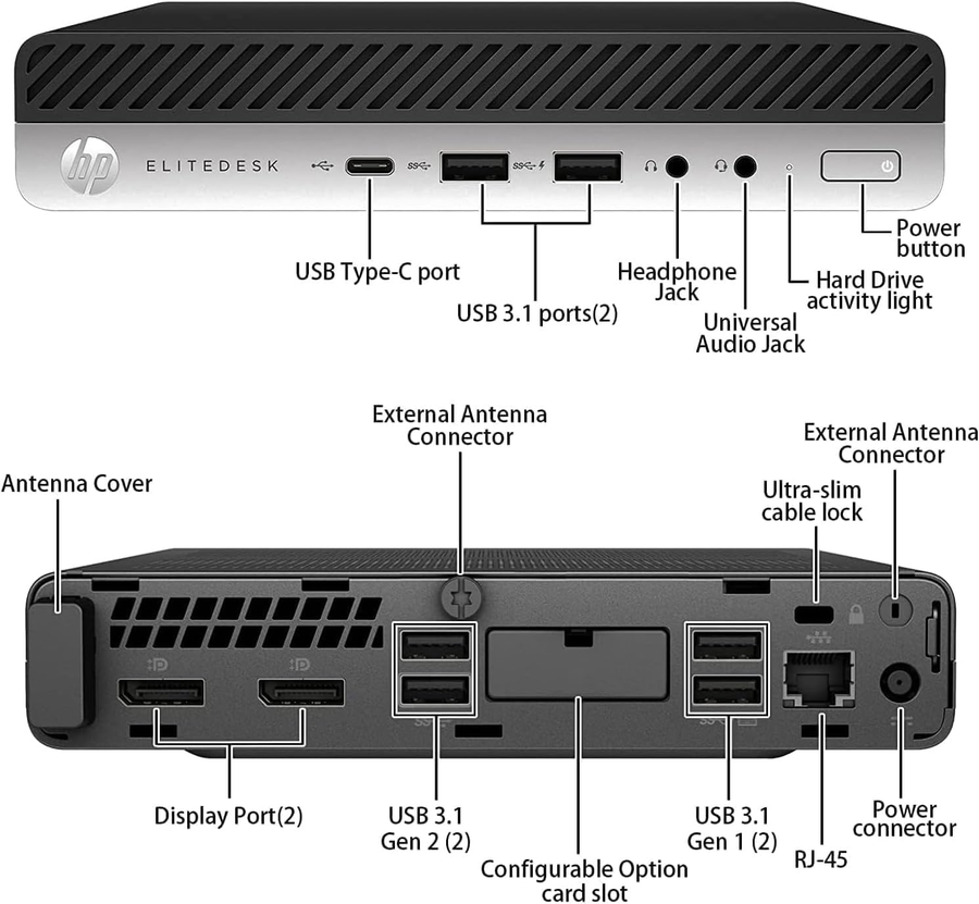 HP EliteDesk 800 G5 Mini High-Performance Desktop Intel Core i5-9500T 16GB RAM 512GB SSD Windows 11 Pro (Used)