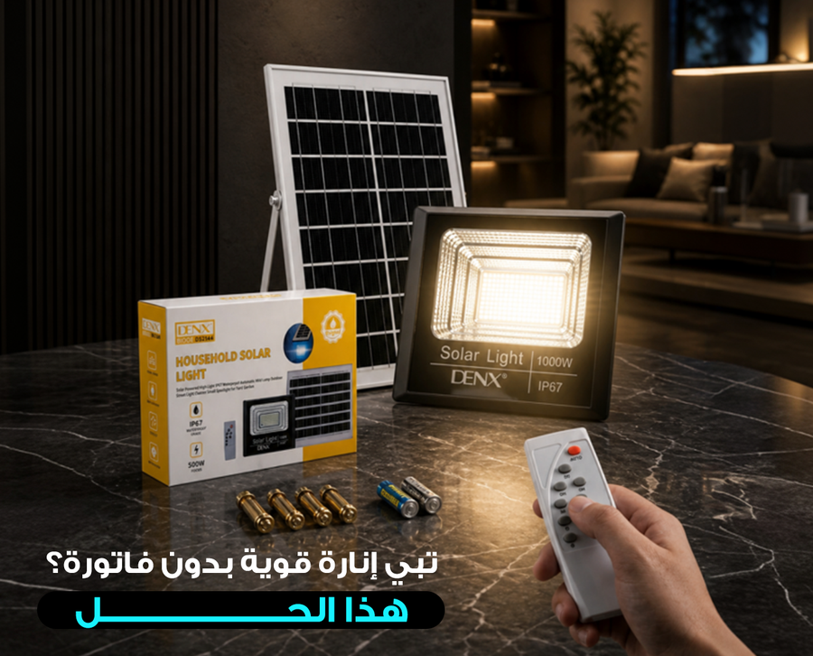 مصباح الطاقة الشمسية DENX بقدرة 500 واط، مقاوم للماء IP67 مع تحكم ذكي