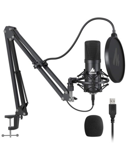 Maono AU-A04 Studio Microphone Kit USB Connection Table Spring Loaded Boom Arm and Pop Filter
