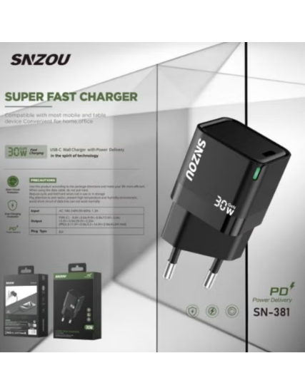 Snzou Super fast Charger 30W USB-C Charger gan 30W - SN-381