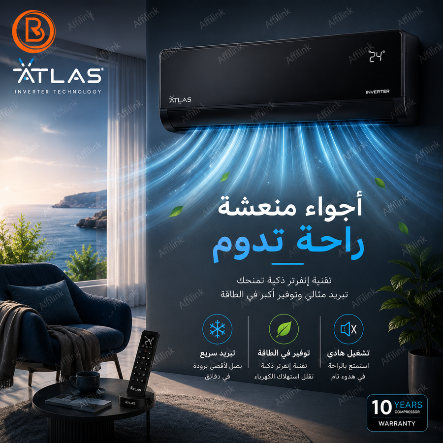 مكيف اطلس تبريد سريع بتقنية الإنفرتر الذكية مع توفير أكبر في استهلاك الطاقة