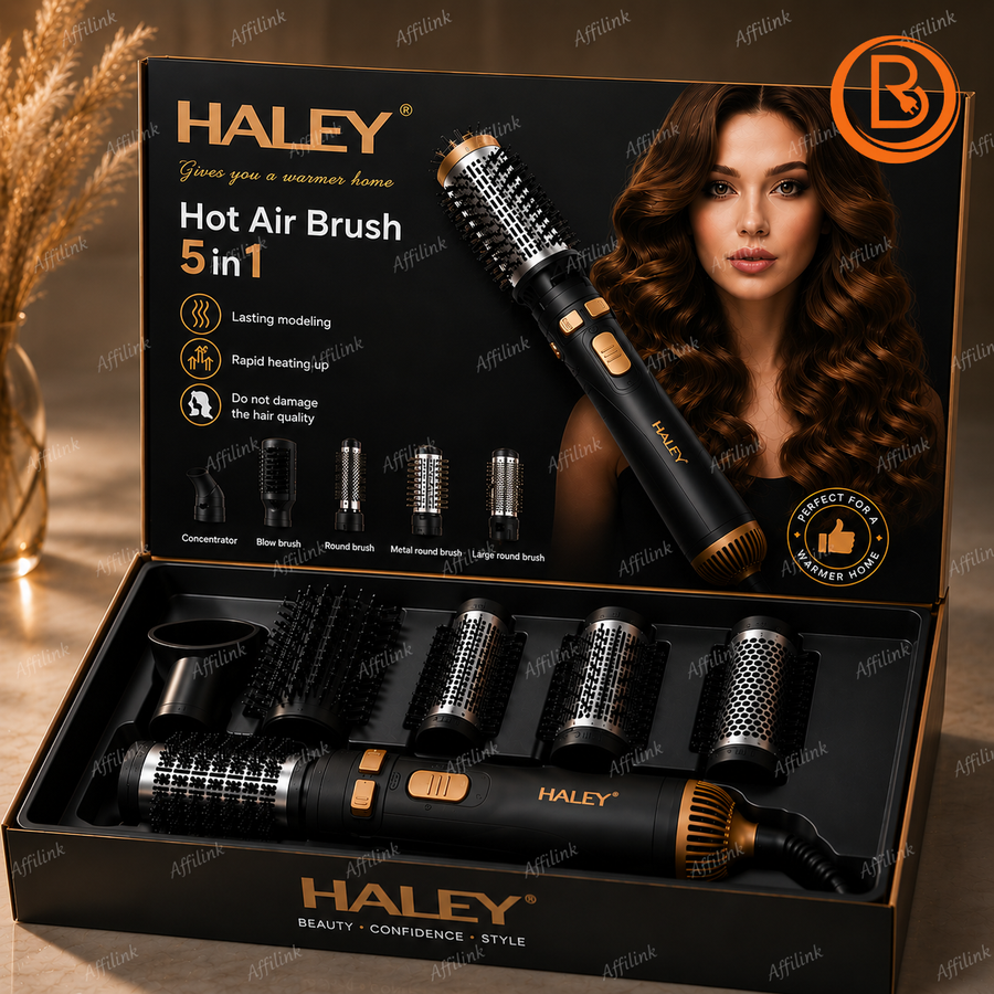 جففي وصففي شعرك بجهاز واحد – فرشاة HALEY الهوائية 5 في 1 بتقنية الهواء الساخن