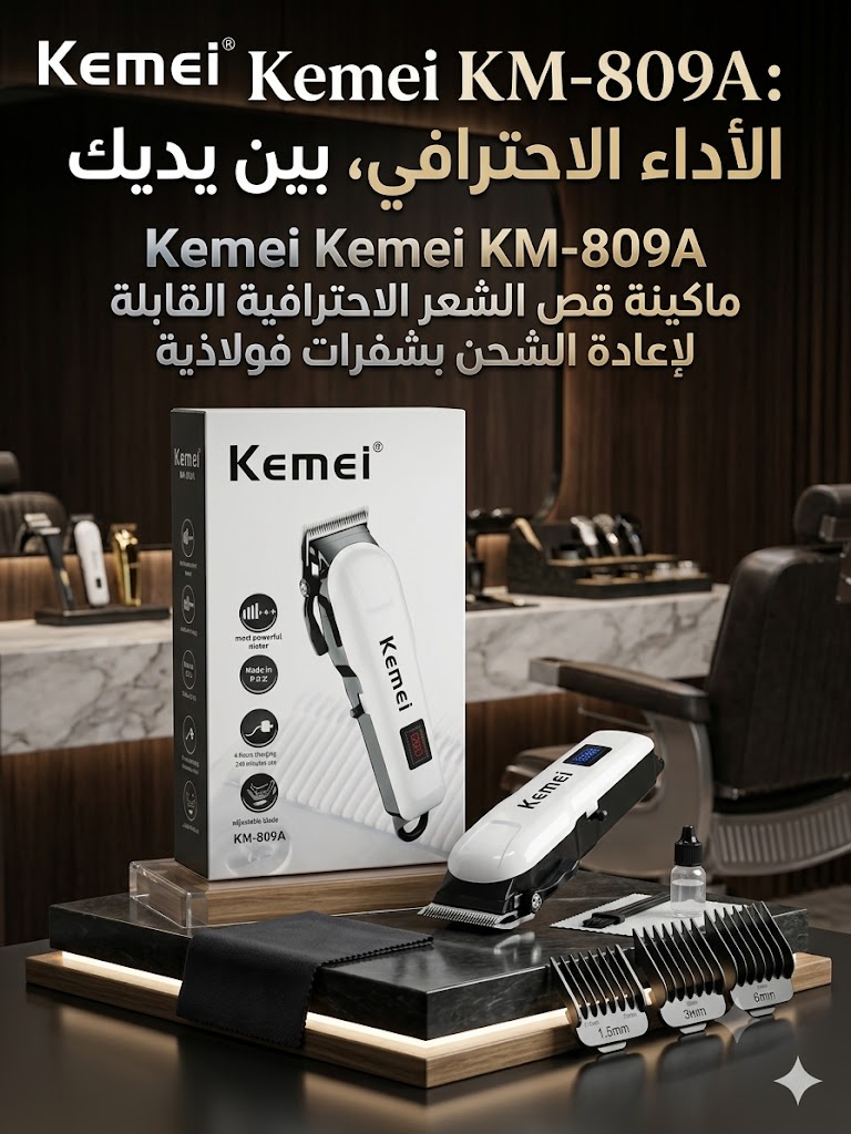 مشاركة هذا المنتج Kemei Kemei KM-809A ماكينة قص الشعر الاحترافية القابلة لإعادة الشحن بشفرات فولاذية
