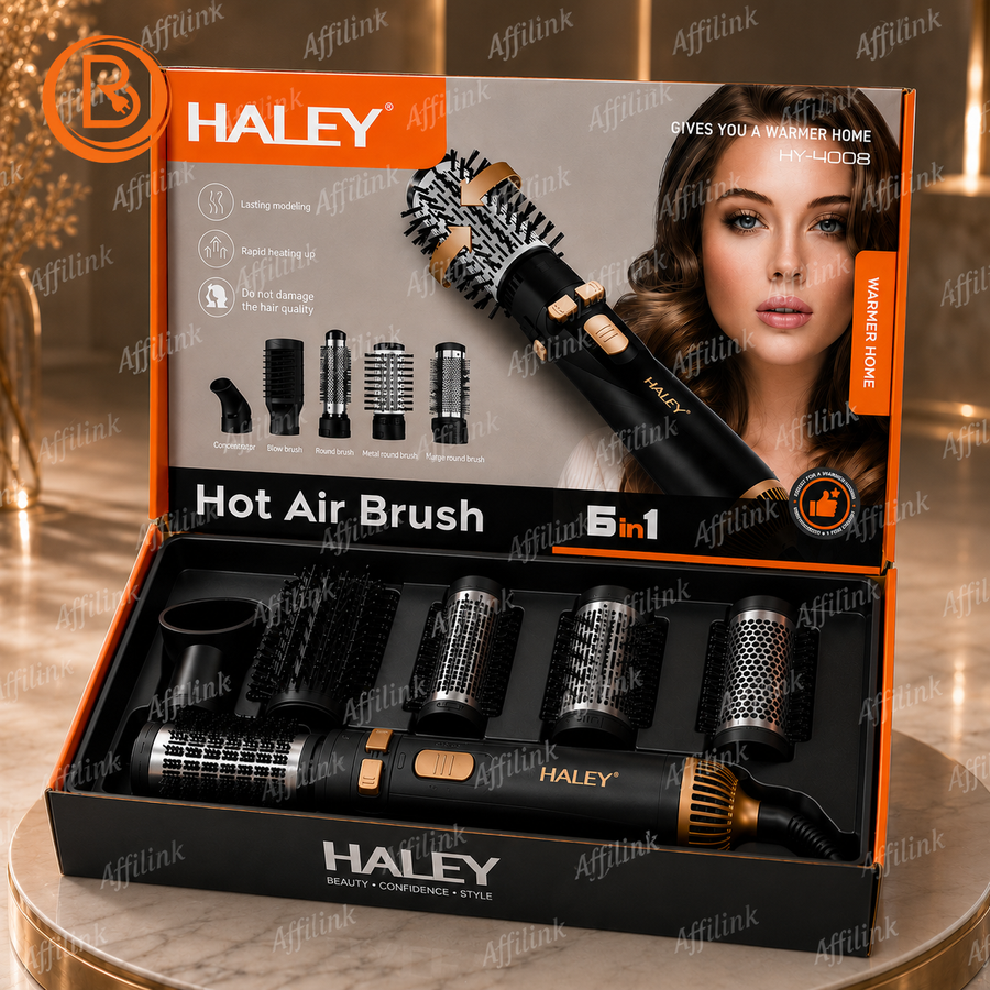 جففي وصففي شعرك بجهاز واحد – فرشاة HALEY الهوائية 5 في 1 بتقنية الهواء الساخن