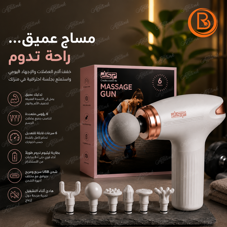 جهاز مساج العضلات اللاسلكي DSP – 6 سرعات و6 رؤوس للتدليك العميق