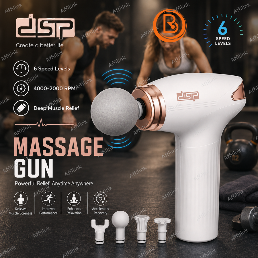 جهاز مساج العضلات اللاسلكي DSP – 6 سرعات و6 رؤوس للتدليك العميق