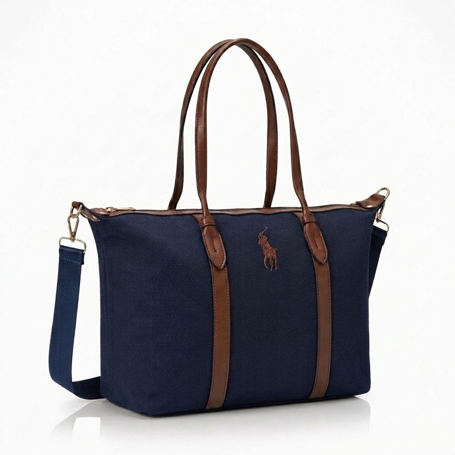 شنطة كتف وكروس حريمي مستوحى من (Ralph Lauren) قماش بأطراف جلد | Demand & Beyond 