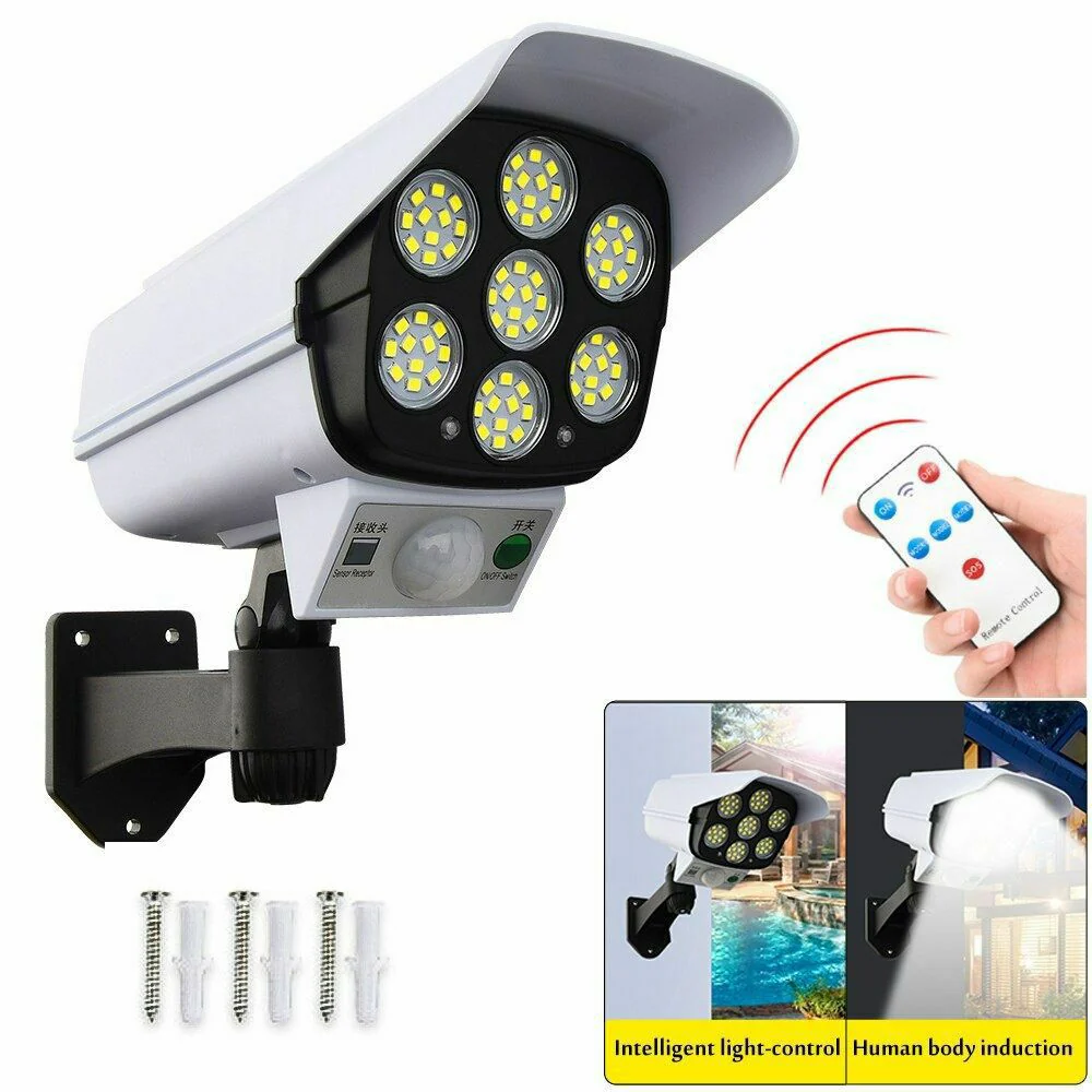 4-مصباح LED حائطية على شكل كاميرا تعمل بالطاقة الشمسية مع مستشعر حركة وجهاز تحكم