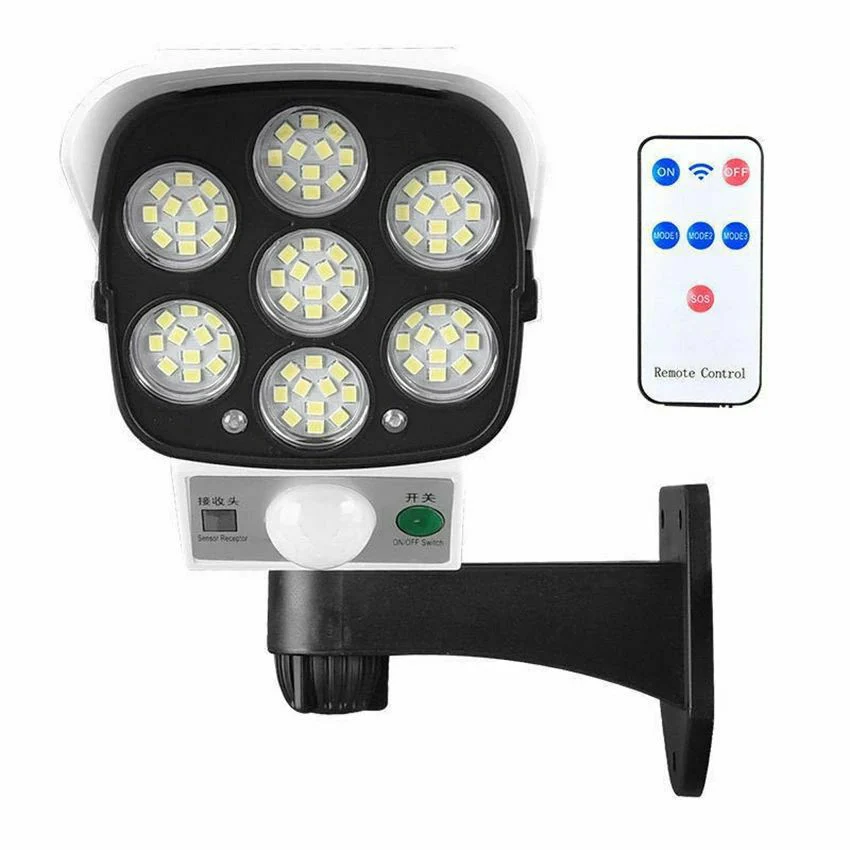 4-مصباح LED حائطية على شكل كاميرا تعمل بالطاقة الشمسية مع مستشعر حركة وجهاز تحكم