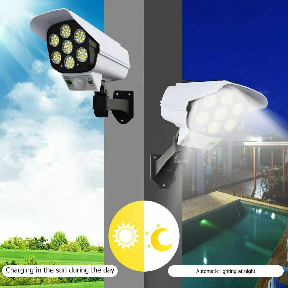 4-مصباح LED حائطية على شكل كاميرا تعمل بالطاقة الشمسية مع مستشعر حركة وجهاز تحكم