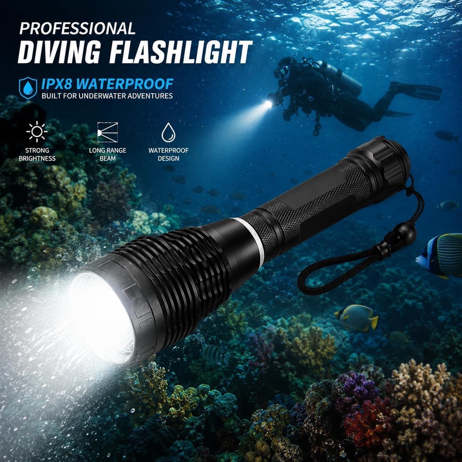 Powerful Waterproof Flashlight – Professional High-Brightness LED Light for Hiking and Emergencies|مصباح يدوي قوي مقاوم للماء – مصباح LED احترافي عالي السطوع للمشي لمسافات طويلة وحالات الطوارئ