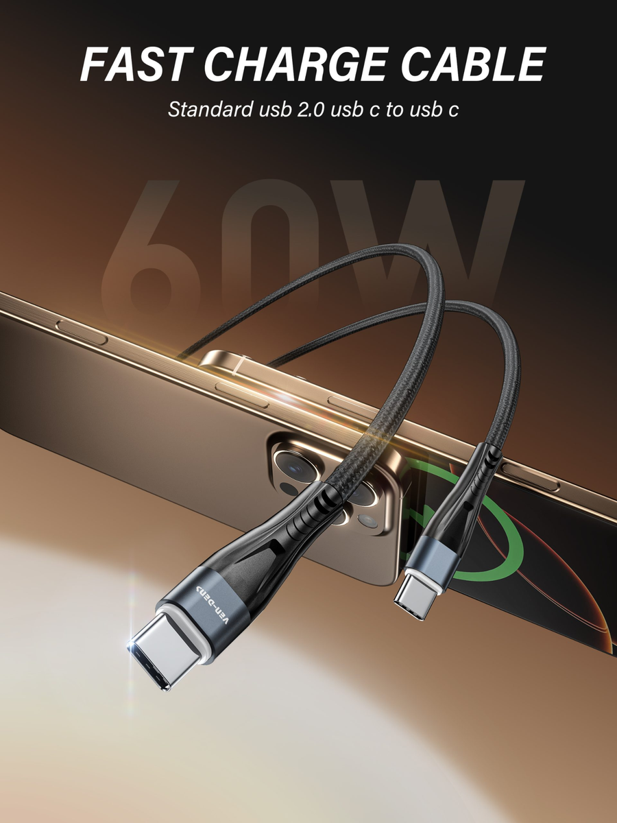 VEN-DENS Type-C to Type-C Cable PVC data cable 60W for Type-C devices product thumbnail 7