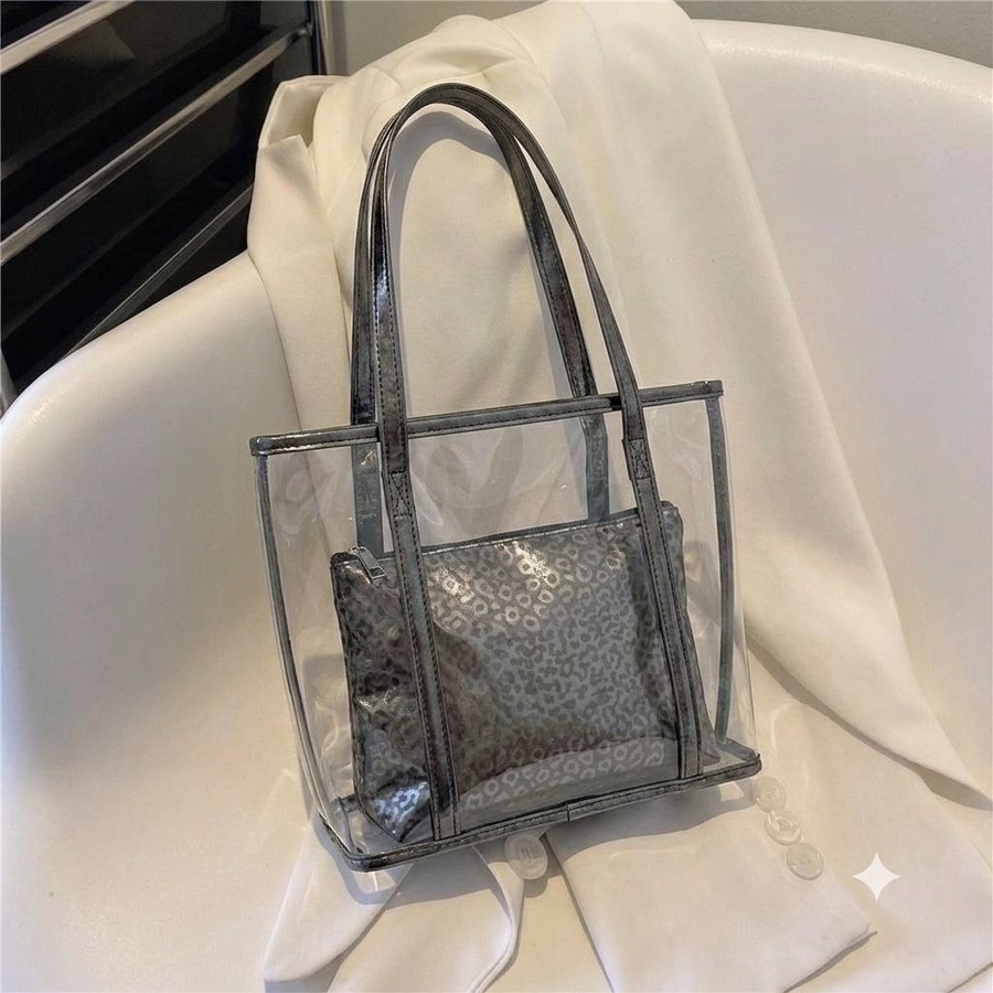 شنطة Tote شفافة (Clear Bag) عصرية مع شنطة داخلية بنقشة لامعة| Demand & Beyond