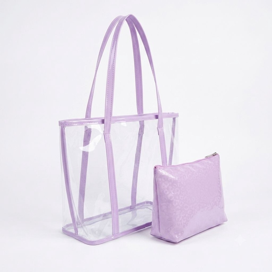 شنطة Tote شفافة (Clear Bag) عصرية مع شنطة داخلية بنقشة لامعة| Demand & Beyond